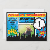 Superheld Comic Photo Boys 1e verjaardag Kaart (Voorkant)