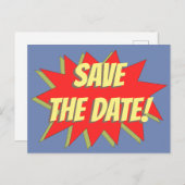 Superheld Comic Save The Date Aankondigingskaart (Voorkant / Achterkant)