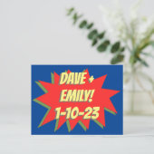 Superheld Comic Save The Date Magnet Briefkaart (Staand voorkant)