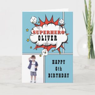 Superheld Comic Speech Bubble Boy Birthday Foto Kaart