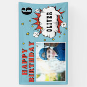 Superheld Comic Speech Bubble Boy Birthday Foto Spandoek (Verticaal)