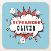 Superheld Comic Speech Bubble Boy Birthday Party Vierkante Kartonnen Onderzetter (Voorkant)