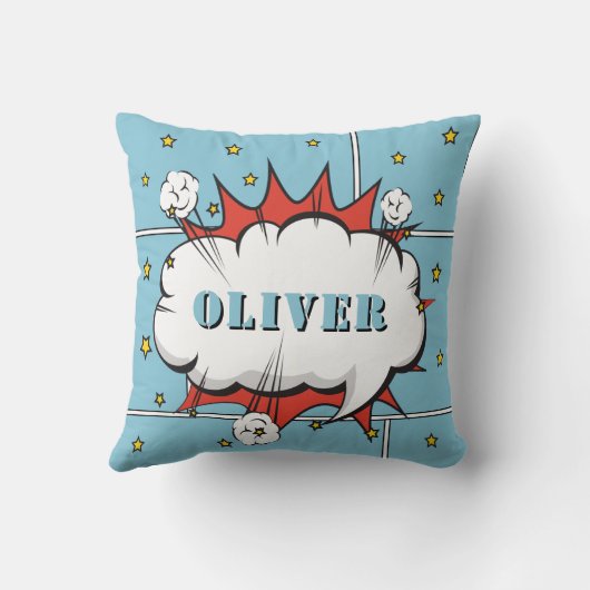 Superheld Comic Speech Bubble Boy Foto Throw Pil Kussen (Achterkant)