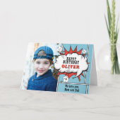 Superheld Comic Speech Bubble Boy Foto Verjaardag  Kaart (Voorkant)