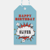 Superheld Comic Speech Bubble Boy Happy Birthday Cadeaulabel (Achterkant)