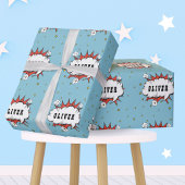 Superheld Comic Speech Bubble Boy Naam Cadeaupapier