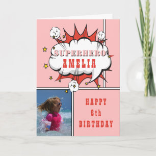 Superheld Comic Speech Bubble Girl Birthday Foto Kaart