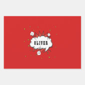 Superheld Comic Speech Bubble Red Boy Naam Inpakpapier Vel (Voorkant)