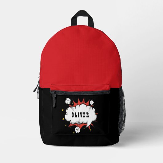 Superheld Comic Speech Cloud Boy Naam Bedrukte Rugzak (Voorkant)