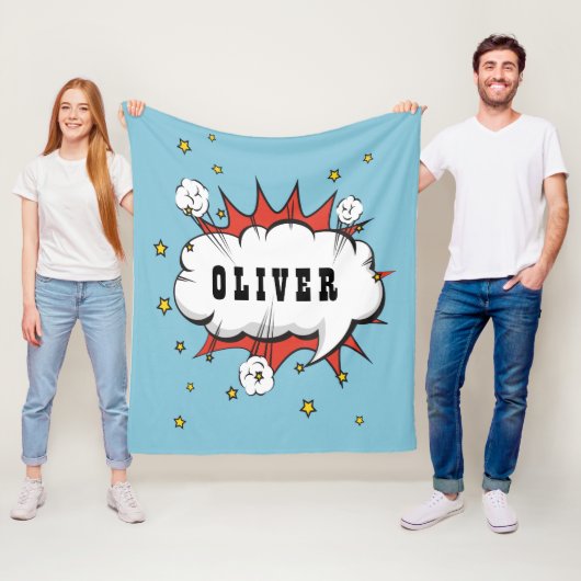 Superheld Comic Speech Cloud Boy Naam Fleece Deken (In situ)