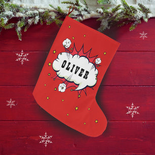 Superheld Comic Speech Cloud Boy Naam Grote Kerstsok