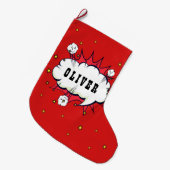 Superheld Comic Speech Cloud Boy Naam Grote Kerstsok (Voorkant (Hangend))