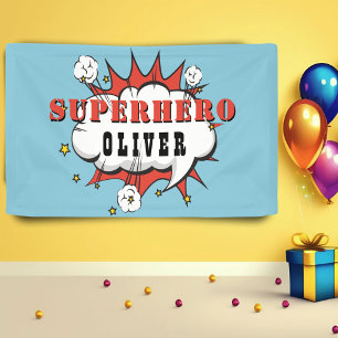 Superheld Comic Spreekwolk Jongens Verjaardagsfees Spandoek