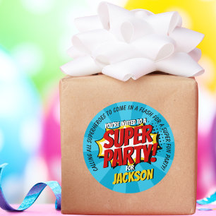 Superheld Comic Style Boy Birthday Blue Ronde Sticker