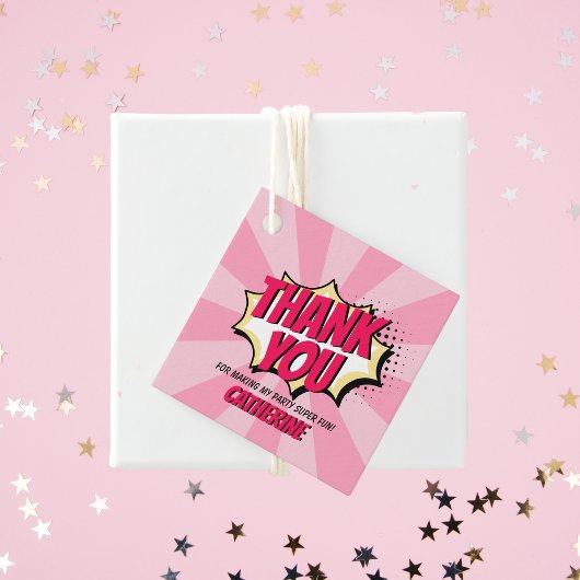 Superheld Comic Style Girl Birthday Pink Bedankjes Labels