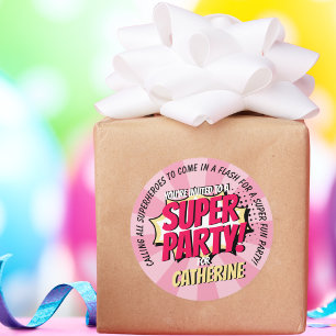 Superheld Comic Style Girl Birthday Pink Ronde Sticker