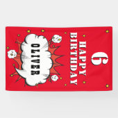 Superheld Comic Wolk Rode Jongen Verjaardagsfeestj Spandoek (Horizontaal)