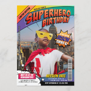 Superheld Comics Magazine Birthday Uitnodiging