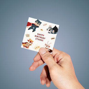 Superheld Dieren Cute Feest Dieren Kinderen Verjaa Vierkante Sticker