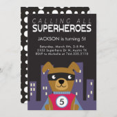 Superheld Dog Birthday Party Kaart (Voorkant / Achterkant)