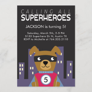 Superheld Dog Birthday Party Kaart
