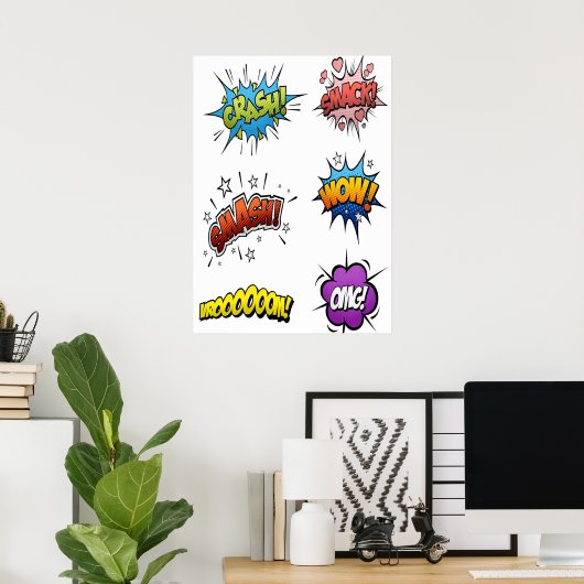 Superheld en supervillain onomatopoeia poster (Thuiskantoor)
