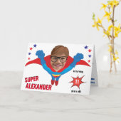 Superheld Fun Birthday Flying Boy Tremendous Gift Kaart (Gele Bloem)