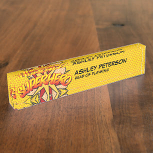 SUPERHELD Fun Retro Stripboek Naambordje