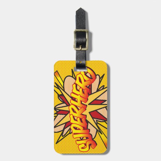SUPERHELD_FUN Retro stripboek Pop Art Bagagelabel (Voorkant verticaal)