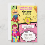 Superheld Girl Birthday Uitnodiging (Voorkant)