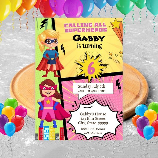 Superheld Girl Birthday Uitnodiging