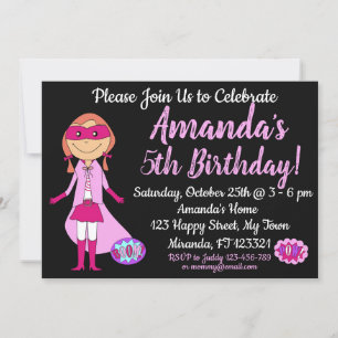Superheld Girl Birthday Uitnodiging