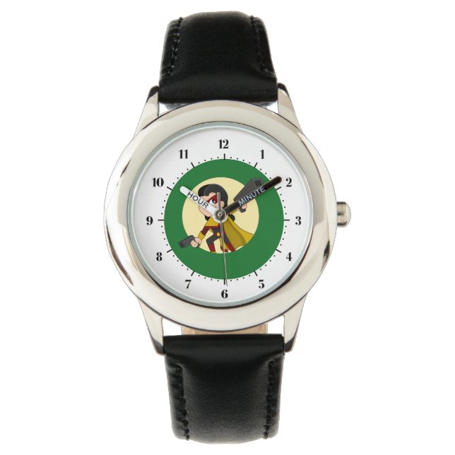 Superheld girl cartoon horloge (Voorkant)