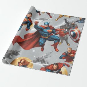 Superheld gouden schilden, zilveren bliksemschicht cadeaupapier