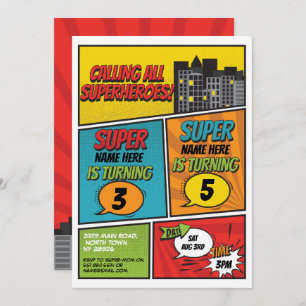 Superheld Invitation Shared Joint Party Boys Comic Kaart