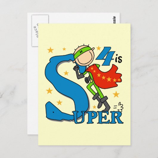 Superheld Jongen 4e Verjaardag Tshirts en geschenk Briefkaart (Voorkant / Achterkant)