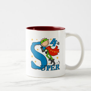 Superheld Jongen 4e Verjaardag Tshirts en geschenk Tweekleurige Koffiemok