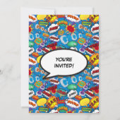 Superheld Jongen Stripboek Verjaardagsfeest Blauw Kaart (Achterkant)