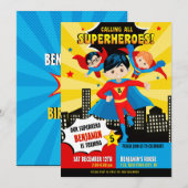 Superheld jongen verjaardagsfeestje uitnodiging (Voorkant / Achterkant)