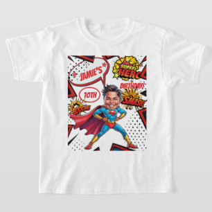 Superheld Karikatuur Actie-Packed Boys Verjaardag T-shirt