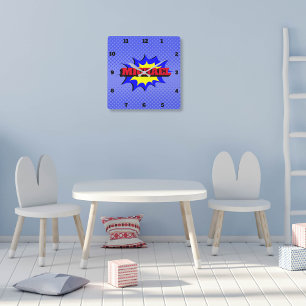 Superheld Kinder Comic Book Persoonlijke naam Vierkante Klok