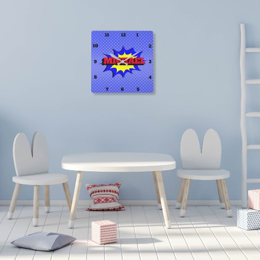 Superheld Kinder Comic Book Persoonlijke naam Vierkante Klok