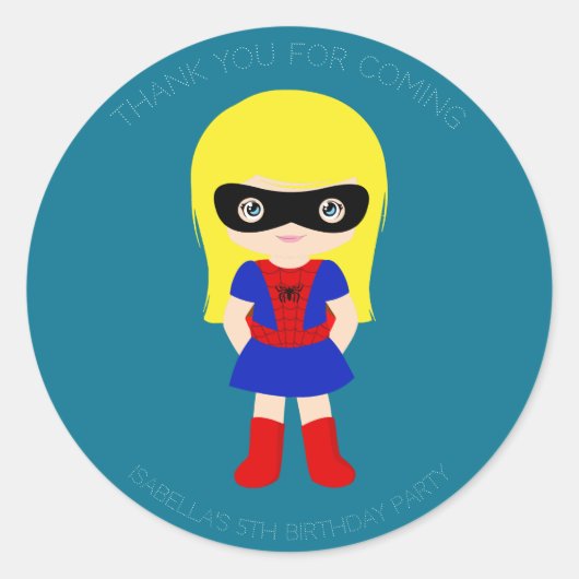 Superheld Kinder Girls Birthday Party Blue Sticker (Voorkant)
