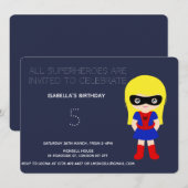 Superheld Kinder Girls Birthday Party Invitation Kaart (Voorkant / Achterkant)
