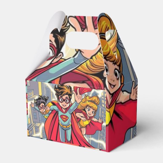 Superheld Kinder Party Favoriet Box - Comic Style  Bedankdoosjes (Voorkant Zijde)