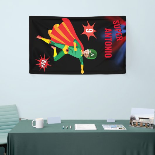 Superheld Leuke Verjaardag Groene Vliegende Jongen Spandoek (Beurs)