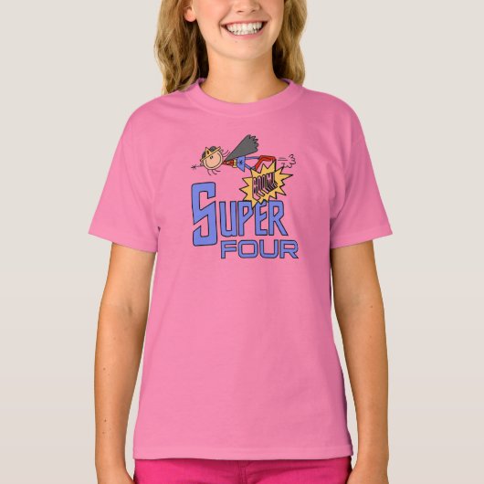 Superheld Meisje 4e Verjaardag Tshirts en geschenk (Voorkant)