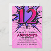 Superheld meisje's 12e verjaardag uitnodiging (Voorkant)