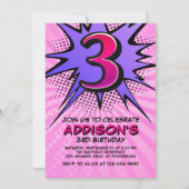 Superheld Meisje's 3e verjaardag Uitnodiging (Voorkant)