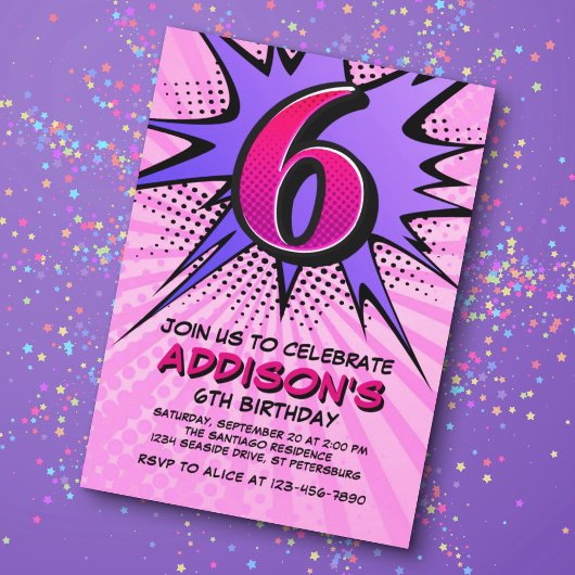 Superheld Meisje's 6e Verjaardag Uitnodiging